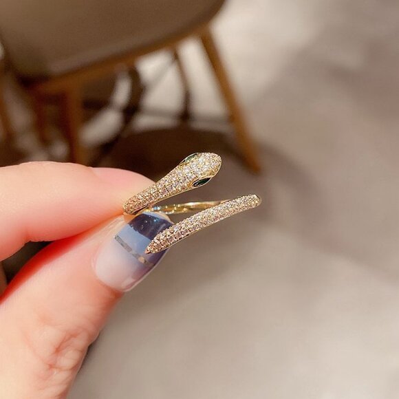 NEW 925 Sterling Silver Emerald Diamond Snake Serpent Adjustable Ring - Picture 4 of 7